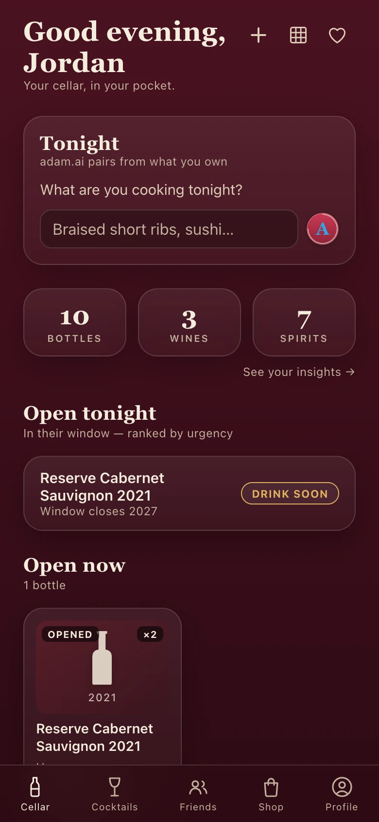 DrinkCellar collection home screen